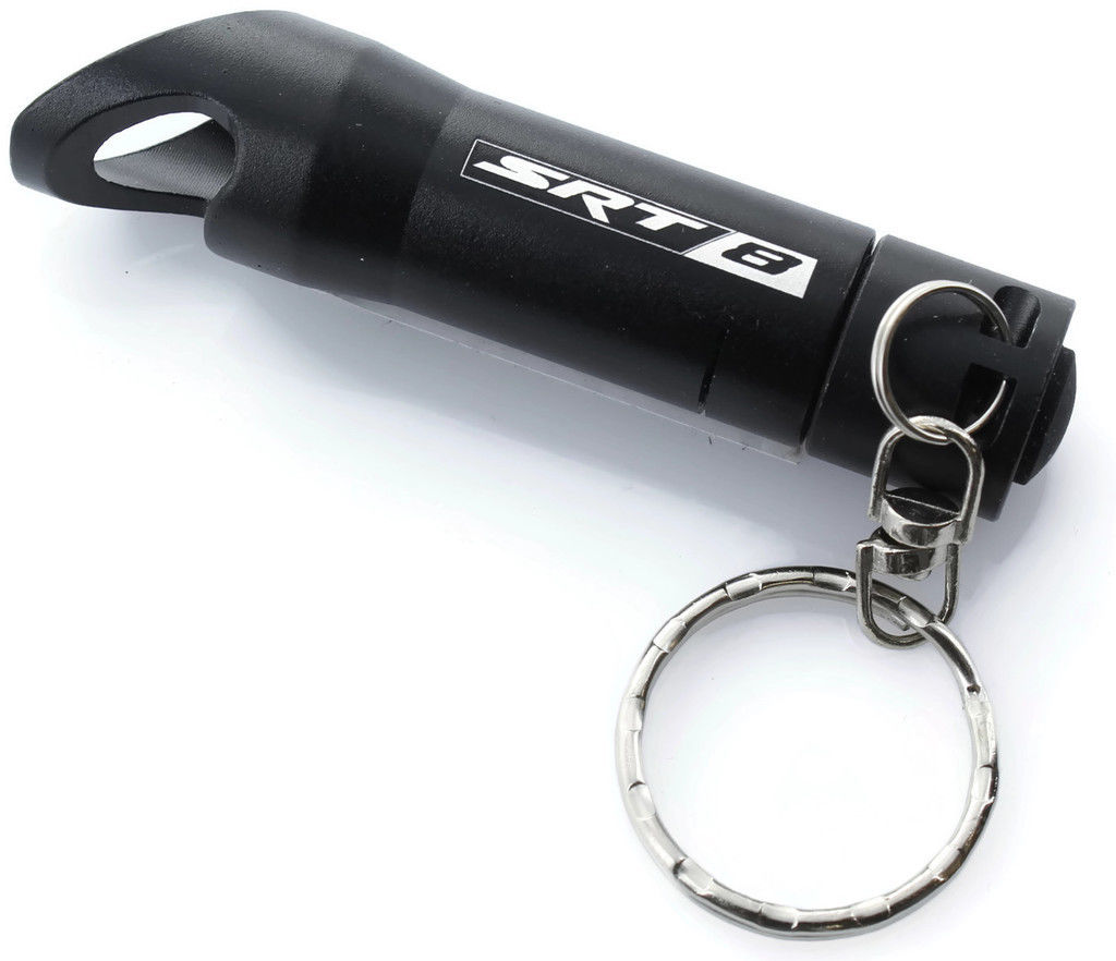 Black SRT-8 Mini Flashlight LED Bottle Opener Key Chain - Click Image to Close